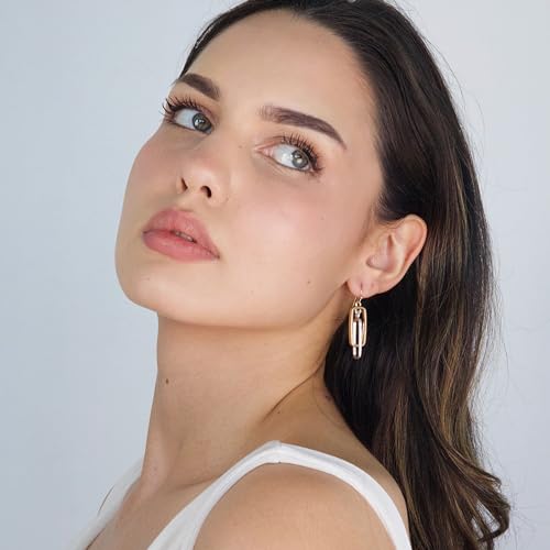 POMINA Lightweight Geometric Gold Silver Two Tone Hammered Dangle Drop Earrings Linked Circle Rectangle Oval Trendy Fashion Dangling Earrings for Women4