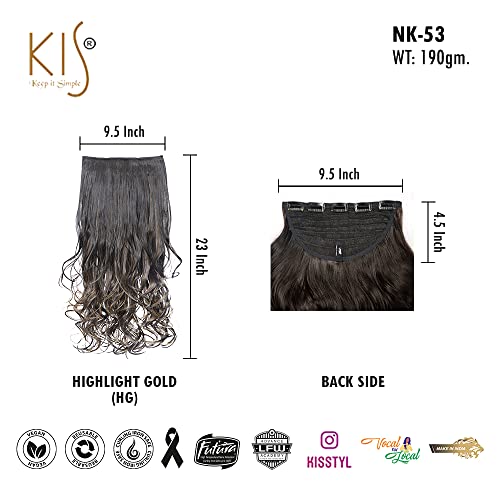 Image of KIS Synthetic Curly Hair Extensions for Women, Highlight Gold | 23 Inches , Natural, Soft Heat Resistant Hair, Thick Washable Reusable, Artificial Hair with 4 Clip-in Extension for Bridal