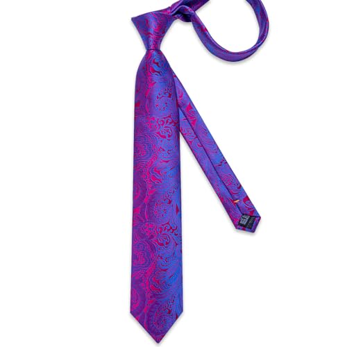 Image of DiBanGu Paisley Ties for Men Silk Necktie and Pocket Square Cufflinks Tie Clip Set Woven Classic Mens Tie for Wedding Party