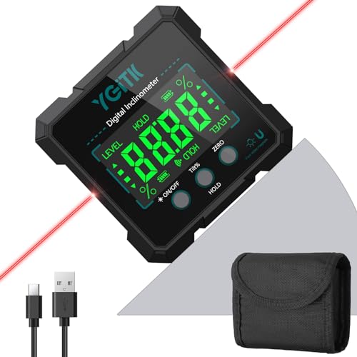 YGiTK Digitaler Winkelmesser 4 * 90°, magnetisch Neigungsmesser IP54 Wasserdicht Bevel Box mit LCD-Display, Type-C Schnittstelle 340mAh Wiederaufladbarer für Holzarbeiten, Bau, Dekoration, DIY