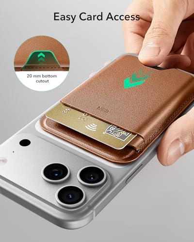 Image of ESR for MagSafe Wallet, 5 Card Holder with RFID Blocking, MagSafe Sticker Included, Slim Magnetic Wallet for iPhone 17e /17 /16 /15 /14 /13 /12 Series and Selected Samsung Devices, Not for 13 /12 Mini, Brown