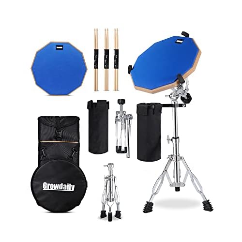 GrowDaily Drum Practice Pad Snare Drum Stand Set 12 In With Blue
