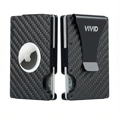 VIVID Carbon Fiber AirTag Wallet for Men - Slim, Modern, RFID Blocking, Scratch Resistant, Credit...