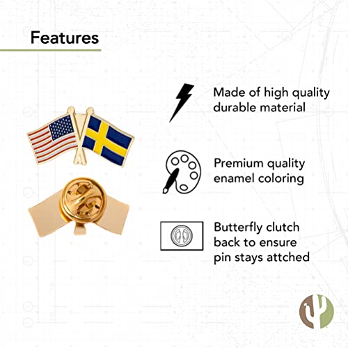 Image of Desert Cactus Sweden Flag Lapel Pin SWE Sweden Made of Metal for Formal Wear, Bag and Hat Jewelry, and Tie Tack (Double Pin)