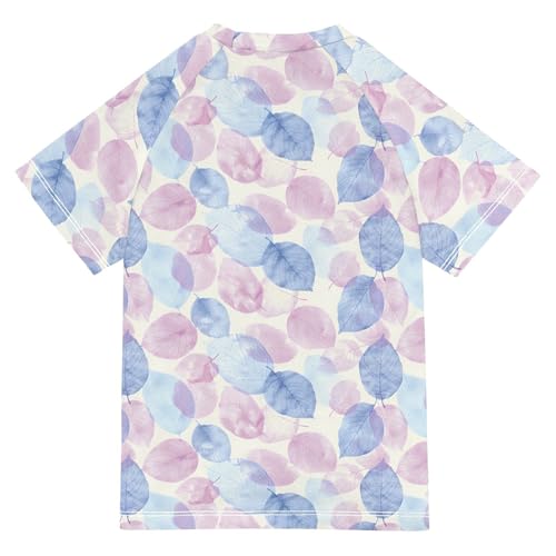 ALAZA Kids Rash Guard Girls Toddler Swim Shirts Short Sleeve Pink Blue Leaves UPF 50+ 3T2