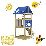 Wickey Spielturm DinkyHouse ohne Schaukelanbau - pastellgrüne Rutsche & Plane - Kinder Kletterturm für den Garten aus Massivholz - 219x114x247 cm - 2