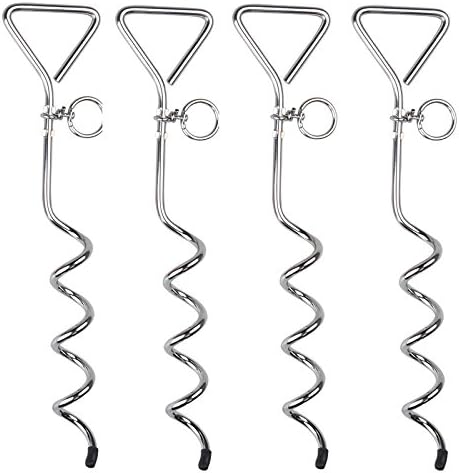 Dog Tie Out Stake Spiral Stake 16 inch Metal Spiral Anchor Tie-Out with Ring, Pack of 4
