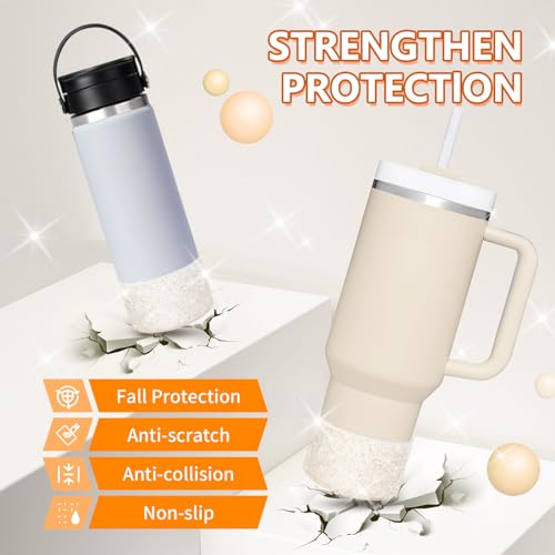 Image of WUQID Protective Bling Silicone Boot, Compatible with Stanley Tumbler 20-40oz & Hydro Flask Water Bottle 12-24oz and More Bottles /Tumblers Bottom of 2.83-2.95in, Glitter Reduces Dents Sleeve Cover