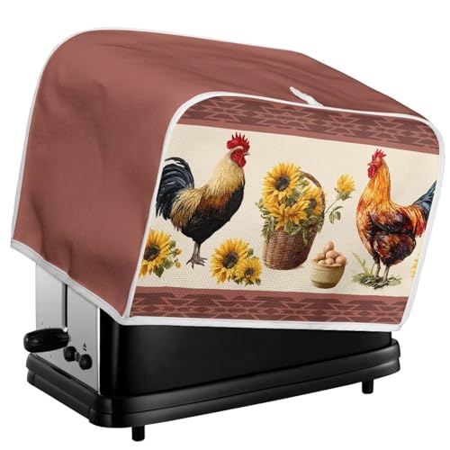 Image of Kitchen Toaster Dust Cover Bakeware Protector Compatible with 4 Slice Toaste Dust Protection Cover with Top Hook Rustic Rooster Sunflower Print