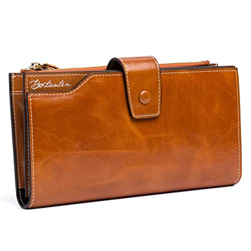 BOSTANTEN Leather Briefcase for Women Vintage 15.6 inch Laptop Bag Brown and Womens Wallet Genuine Leather Wallets Large Capacity Cash Cluth Purses Brown Bundle3