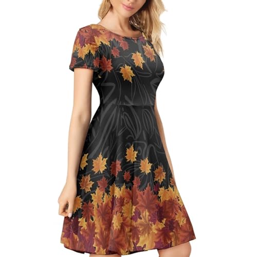 Image of POLERO Sunflower Dress for Women Floral Summer Dresses Short Sleeve Casual Sundresses Midi Dresses