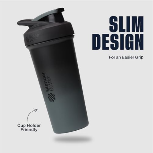 Image of BlenderBottle Sport Sleek Shaker Cup Insulated Stainless Steel Water Bottle with Wire Whisk, 25-Ounce, Smokestack (Black /Grey)