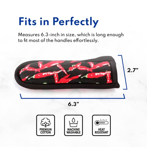 New Star Foodservice 1028744 Commercial-Grade Hot Skillet Handle Cover Holder, Hot Handle Holders/Mitts, Red Peppers Pan Cotton Handle Sleeve, Set Of 6 #TOP4