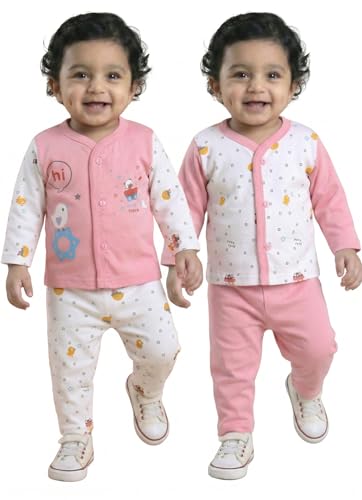 Image of Pure Cotton Full Sleeve Front Open T-shirt and Full Pant Combo Set for Infants