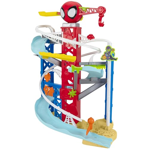 Image of Jazwares Marvel Spidey and His Amazing Friends Construction Zone Chaos Track Set - 2-Foot High Dual Race Track with Zip Line, Play Zones, and Exclusive Vehicles