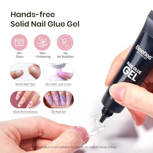 Image of Beetles Gel Nail Kit Short Square with Nail Dehydrator and Primer, 576Pcs Half Matte Etch-X Gel Tips Solid Glue Mini Lamp Acrylic Tips Easy DIY Extension Set Gift for Women