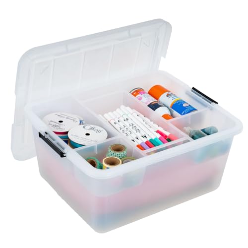 Image of IRIS USA 18 QT Clear Storage Organizer with Removable Dividers, Stackable Plastic Storage Box with Lid, Modular Container for Crafts, Tools, Office & Pantry Organization