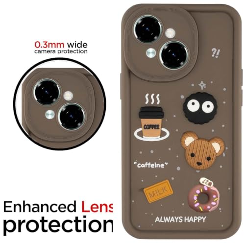 Image of Bintage Cute Fun Ball | Taddy Cartoon 3D Smiley Coffee Cup | Milk Donut | Full Protection Rubber Back Cover Compatible for Tecno KL4 / Spark Go1 - Brown