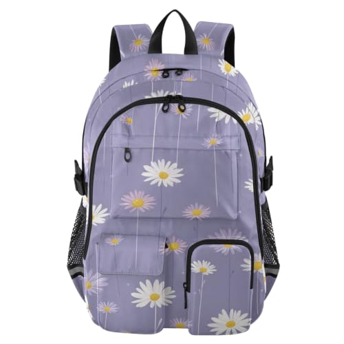 Mochila para el trabajo espaciosa y escolar con estampado floral de margaritas