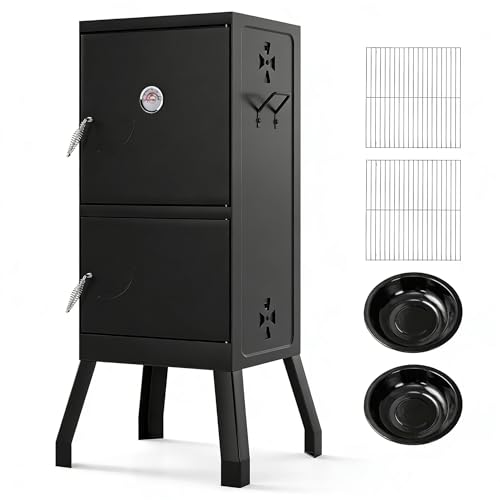 MAT EXPERT Vertical Charcoal Grills, 40" Multiple People BBQ Smoker Grill w/Removable Water Pan & Grill Grates, 4 Adjustable Air Dampers, Built-in Thermometer, Outdoor Charcoal Smoker for Backyard