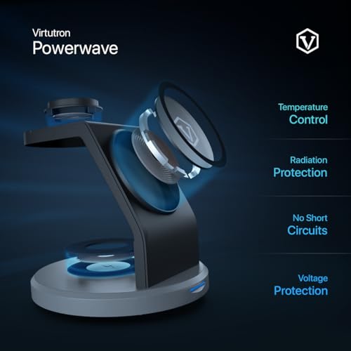 Image of Virtutron 23 W Wireless Charger 3 in 1 Charging Station, Magnetic magSafe Compatible for iPhone 17, 16 /Plus /Pro /Pro Max, iPhone 15 /Plus /Pro /Pro Max,14,13 /12, Airpods 3rd /2nd gen (Black & Grey)