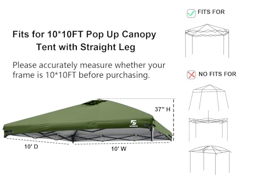Pop Up Canopy Replacement Top Cover for Straight Leg Canopy Tent - Olive Green