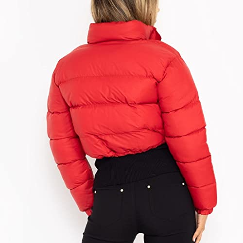 FindThy Women’s Winter Cropped Puffer Jacket Classic Long Sleeve Stand Collar Padded Down Coats4