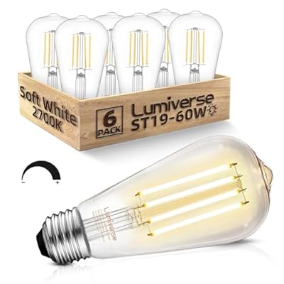 Lumiverse Edison Bulbs 60W Equivalent, Dimmable LED Light Bulbs, CRI 90+, Vintage E26 Lightbulbs, 2700K Warm White, ST19 ST58, 5.5W, Antique Clear Glass, 6 Pack