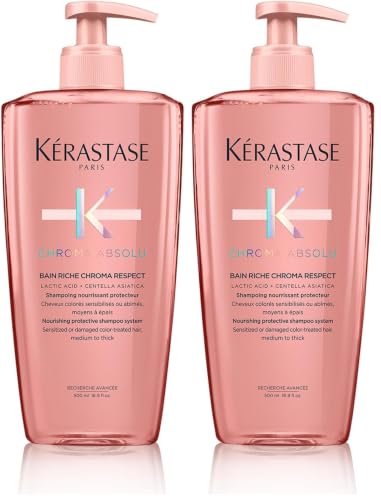 Kérastase | Chroma Absolu, Champú Protector sin Sulfatos*, Para Pelo Teñido Sensibilizado y/o Dañado Medio o Grueso, Bain Riche Chroma Respect, 500 ml (Paquete de 2)