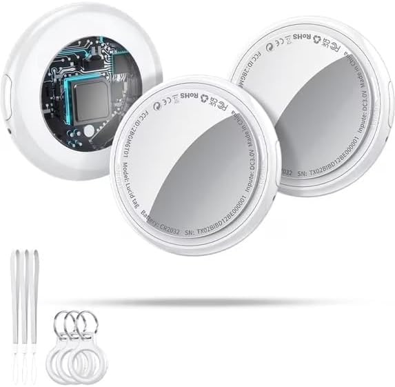 Bluetooth Tracker, Smart Tracker-3 Pack, Key Finder and Item Locator Works with Apple Find My (iOS Only), with Protective Case/Key Ring/Lanyard, White