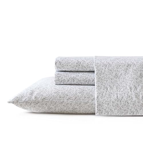 Image of Laura Ashley - Queen Sheet Set, Buttery-Soft Bed Sheets with a Naturally Silky Smooth Cotton Sateen Lightweight Feel - Matching Pillowcases & Fitted Sheet (Tierney Grey)