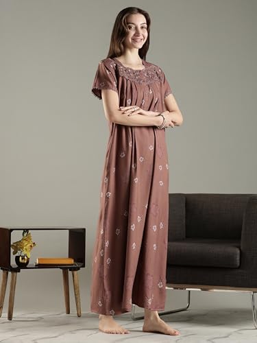 Image of 9shines Label Premium Alpine Maxi Designer Nighty | Floral Print Maxi for Women | Night wear for Women | | Full Length Night Gown for Women | Night Dress for Women Stylish (2467)
