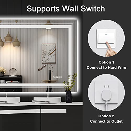 Snowdool 55X30 Led Bathroom Mirror With Lights, Front And Backlit Mirror Bathroom, Stepless Dimmable, Anti-Fog Led Mirror, Lighted Bathroom Vanity Mirror With 3 Colors, Memory Function, Shatter-Proof #TOP5