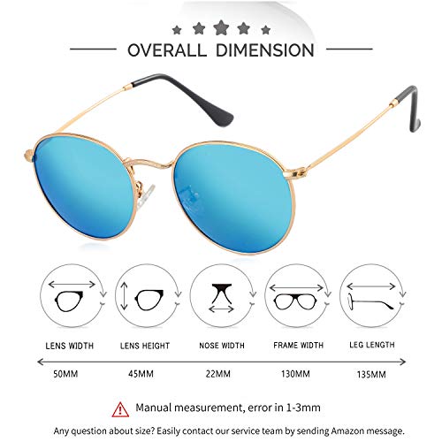 Image of Kursan Small Round Metal Polarized Sunglasses for Men Women Mirrored Lens Classic Circle Sun Glasses