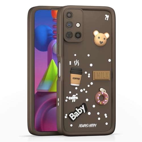 Image of Outlouders Back Cover for Samsung Galaxy M51 | Cute Fun Cartoon 3D Bear Silicone | Full Body Protection Bumper Case (Brown)