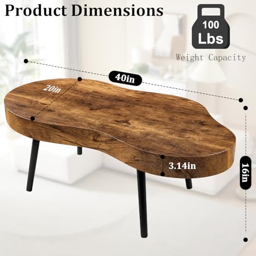 Image of Coffee Tables for Living Room Mid-Century Small Coffee Table Wood Framed Cloud Shaped Center Table Easy Assembly Portable Furniture for Bedroom Apartment Reception Room Retro Brown