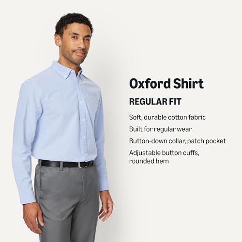 Image of Amazon Essentials Men's Long Sleeve Oxford Dress Shirt, Regular-Fit, Button-Down Collar, Chest Patch Pocket, 100% Cotton