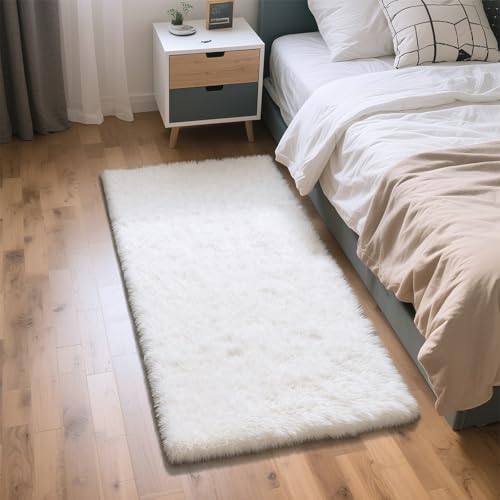 Fluffy Rug Shaggy Area Rug, White 2x4 Area Rugs for Bedroom, Small Bedside Rug, Soft Fluffy Shaggy Entryway Throw Rugs for Living Room Bedroom Kids Room Home Decor