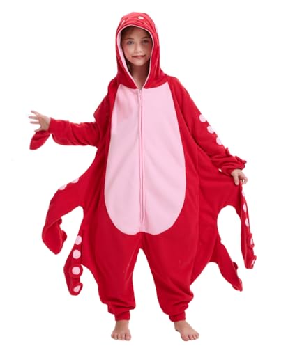 Unpifolov Octopus Cosplay Costumes Unisex Animal Jumpsuit Red M