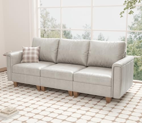 SITJOY 91" Faux Leather Modular Sectional Sofa with Storage, Mid