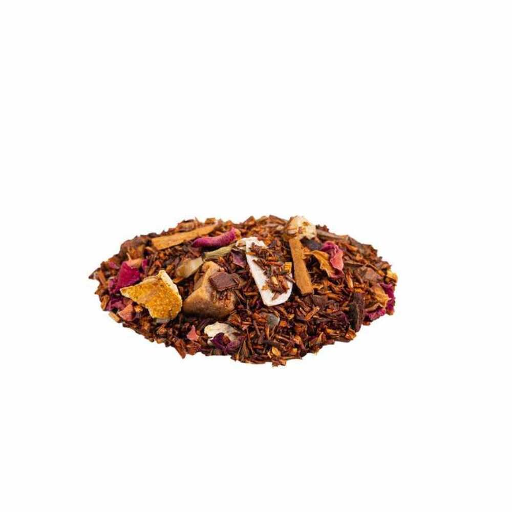 Rooibos de Canela, Naranja y Caramelo a Granel 100 Gramos - Cultivo Sostenible - Ingredientes Naturales: Alcaravea, Almendra, Canela, Caramelo, Cardamomo, Clavo, Jengibre, Naranja, Nuez.