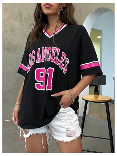 SOLY HUX Women's Oversized Jersey Shirts V Neck Graphic Tees Summer Baggy Blokecore T-Shirt Tops4