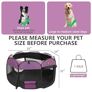 Extra Large Pet Dog Playpen, kitten Playpen Indoor/Outdoor, Portable Dog Play Pen Tent Crates Cage for Dog and Cat, Foldable Pop Up Puppy Kennel Playpen with Waterproof Bottom, Top Cover, Purple