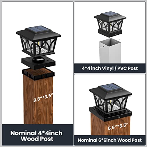 Aponuo 4X4 Post Solar Lights,Filament Solar Post Cap Lights Yellow Light 2 Brightness Levels,Adjustable 8-16Lm High Hrightness Solar Deck Post Lights 1000Mah For Fence Deck Posts Caps 4X4 5X5 6X6In. #TOP1