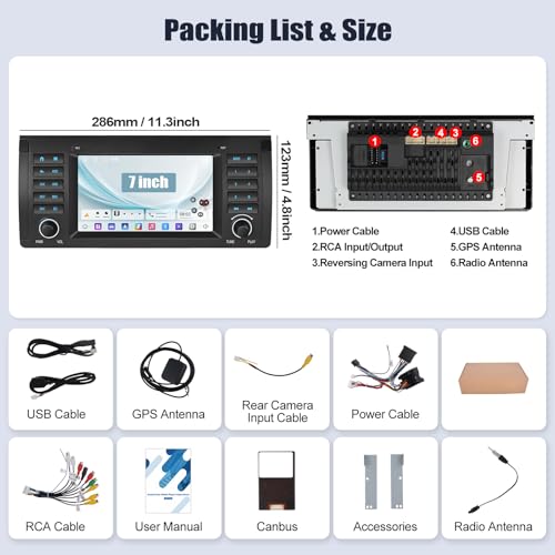 SIXWIN 2G+64G Android Car Stereo for BMW E39 with Carplay Android Auto Mirror Link 7 inch Touchscreen with GPS Navigation WiFi 26UI Bluetooth FM - Image 3