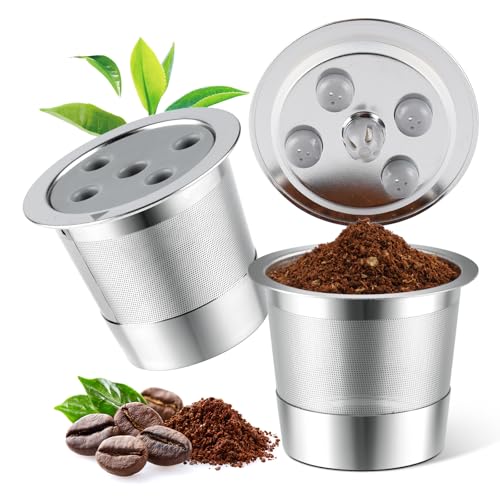 Stainless Steel Reusable K Cups for K eurig Supreme & Supreme Plus, Reusable K Cups Five Hole Universal K-eurig Refillable Coffee Pod Filter (2 Pack)