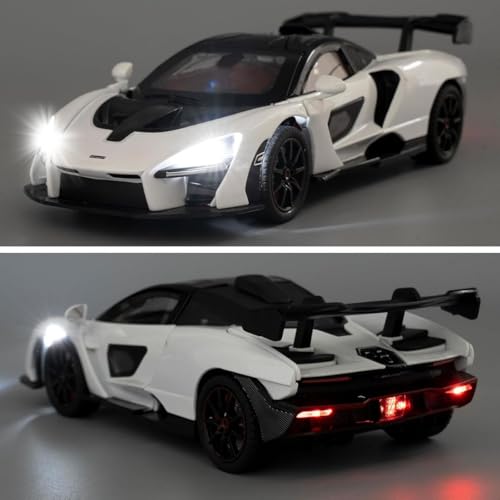 Image of Advisian store 1:24 Maclaren Senna Sports Model Exclusive Alloy Diecast Pull Back Toy car with Openable Doors & Light Music Toys for Kids Boy Girl Gift (1:24 Maclaren Senna -White)