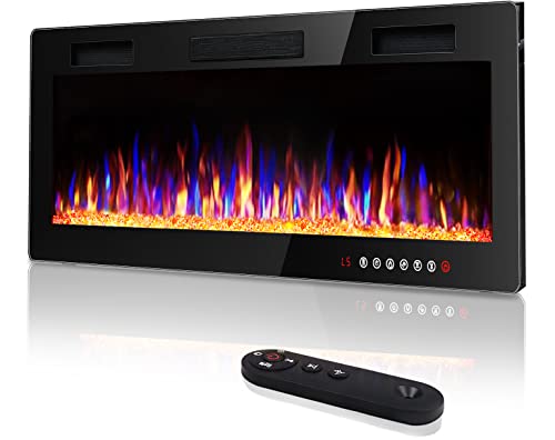 Vitesse 42 inch Ultra-Thin Electric Fireplace in-Wall Recessed and Wall Mounted Fireplace Heater,Linear Fireplace with Multicolor Flame,Timer,Low Noise,750/1500W,Touch Screen & Remote Control(42â€™â€™)