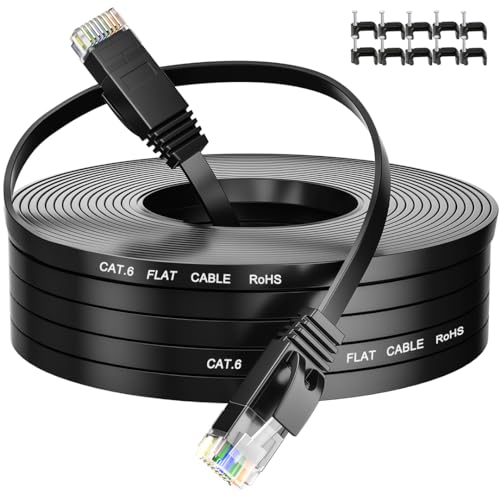 Ethernet Cable 10m Cat 6, Flat Internet Cable 10 Meters Extra Long Slim Network Cable Rj45 High Speed Gigabit 250Mhz Black 32ft LAN Patch Cable for Modem, Router, Smart TV, Xbox, PS4/3/5