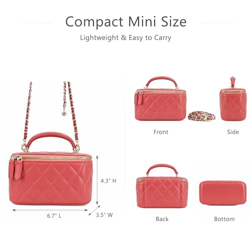 Image of M-ioi-M Small Genuine Leather Purse Quilted Crossbody Bag for Women, Mini Top-Handle Shoulder Handbag w /Gold Chain Strap